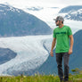 The Glacier Rainforest T-Shirt in front of Mendenhall Glacier