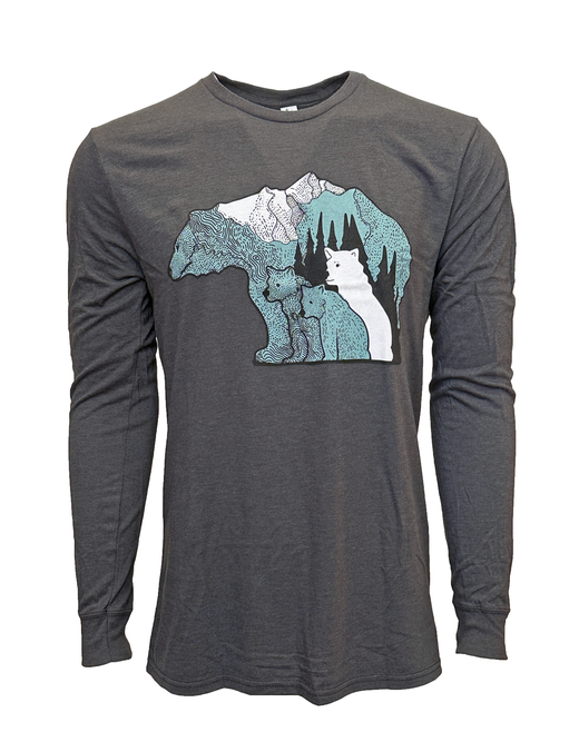 Bear Family Long Sleeve Tee - Adult Unisex - Heather Black