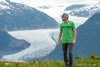 The Glacier Rainforest T-Shirt in front of Mendenhall Glacier 