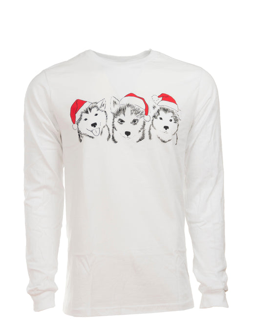 Holiday Huskies T-shirt, Puppy Dogs wearing santa hats